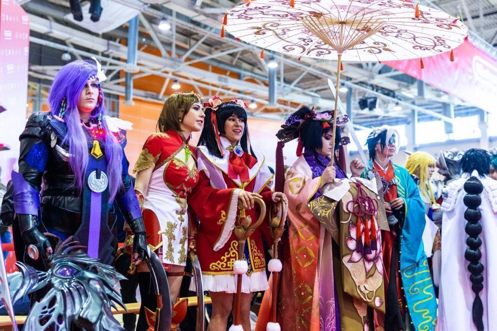 Happy crowd at an anime event